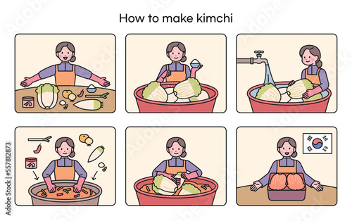 Korean traditional food. The order recipe for making kimchi. A woman explains how to make kimchi.