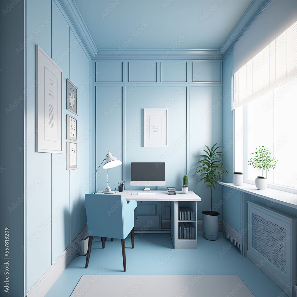 light blue office working space design, architecture design, generative ...