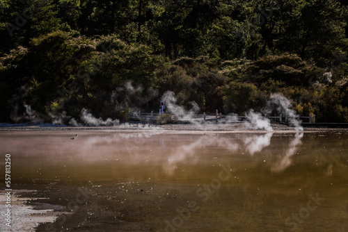 Rotorua Wai-o-Tapu weird and unique landscape, geothermal activity, volcanic landforms, hot pools and lakes North Island New Zealand