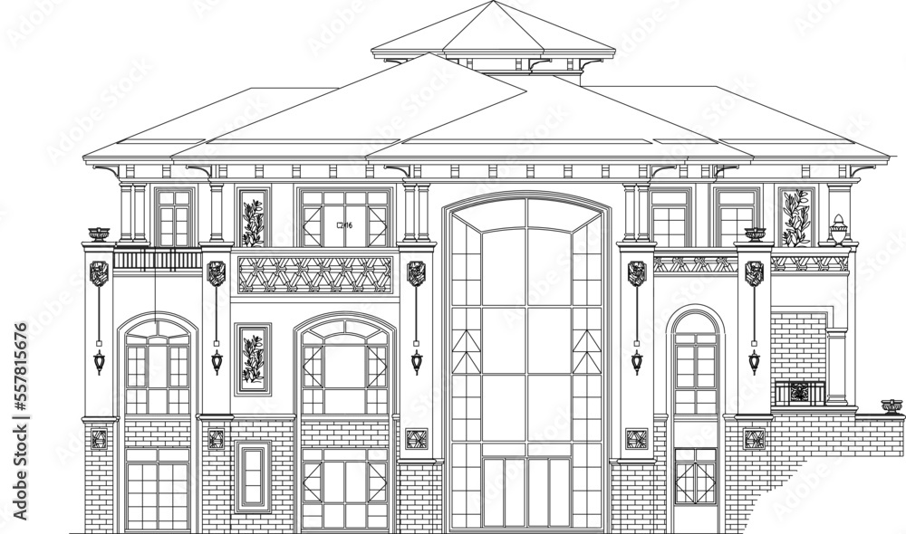 sketch vector illustration of an ancient church villa house