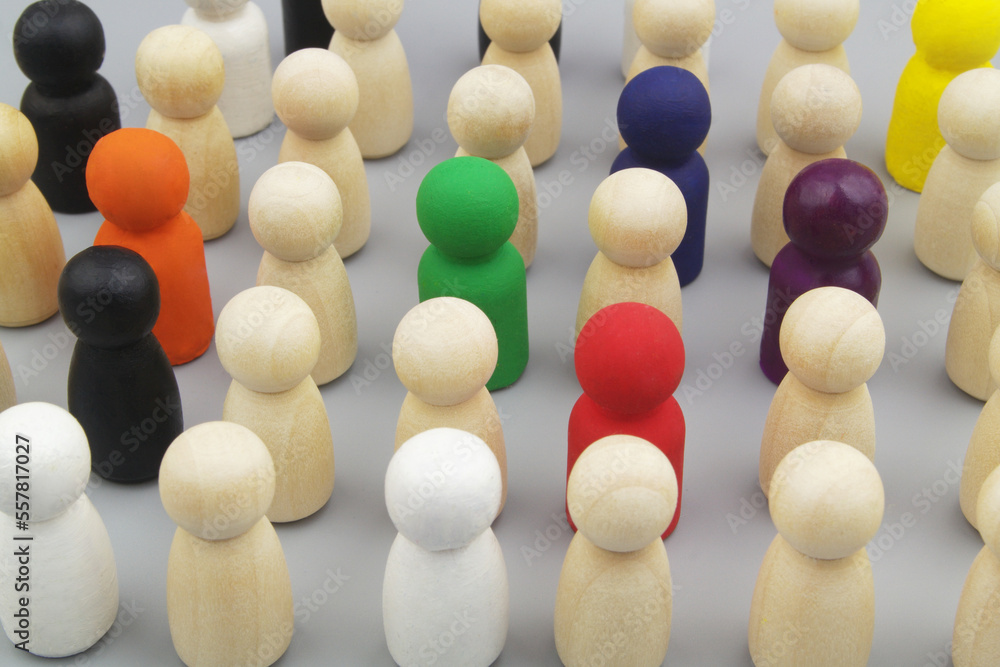 Crowd of different painted people figures on gray background. People talents, skills and individuality concept. Crowd of different painted people figures on gray background. People talents, skills and individuality concept.