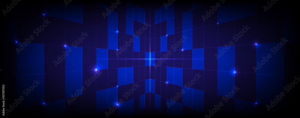 Abstract technology futuristic digital graphic concept blue square pattern with lighting glowing particles on blue background. Vector illustration. Abstract technology futuristic digital graphic concept blue square pattern with lighting glowing particles on blue background. Vector illustration.