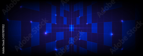 Abstract technology futuristic digital graphic concept blue square pattern with lighting glowing particles on blue background. Vector illustration.