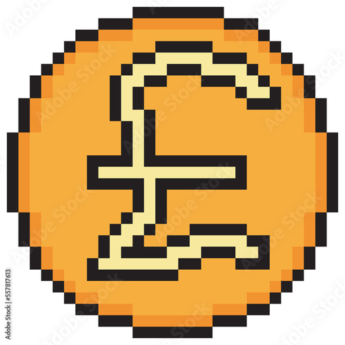 Pound sterling coin icon pixel art. Vector illustration