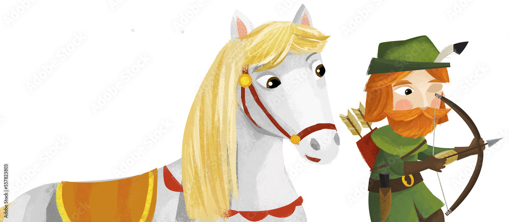cartoon scene with prince king with his friend horse illustration