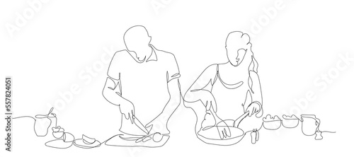 Cooking Seamless Pattern. One line background with Empty Space for Text . Oneline Continuous doodle drawing style. Vector illustration. Set of cooking people and Utensils. Line art Poster EPS10