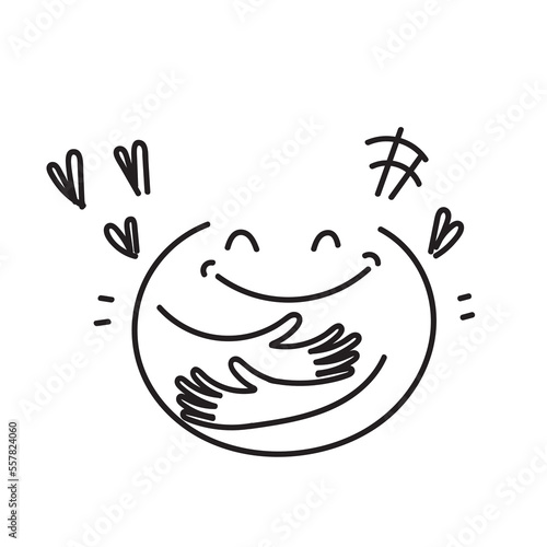 hand drawn doodle smile and hug character illustration vector
