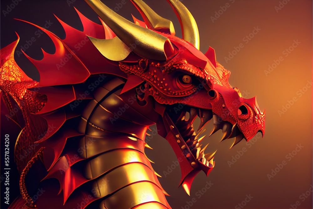 Red and Gold Dragon - The male Yang element in Chinese culture, this ...