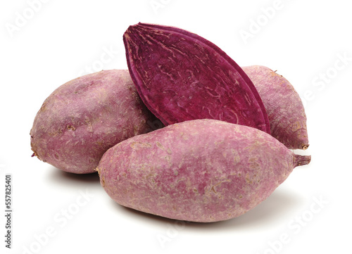 Purple Colored Sweet Potatoes on White background