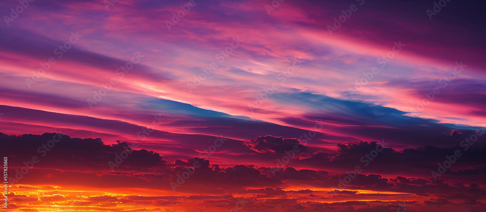 Beautiful pastel pink and purple skies and clouds at night as the sun sets.