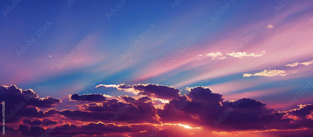Beautiful pastel pink and purple skies and clouds at night as the sun sets. - obrazy, fototapety, plakaty 