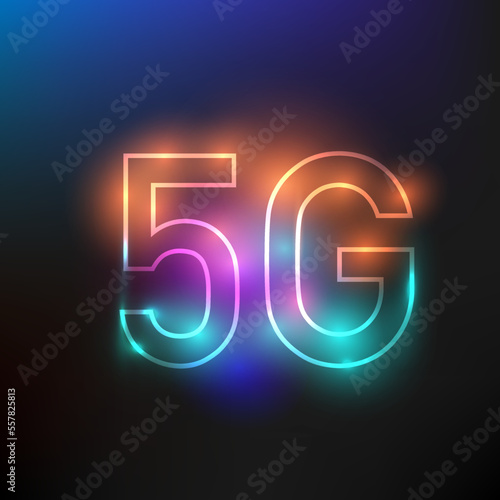 Neon light 5G symbol for icons, business and education