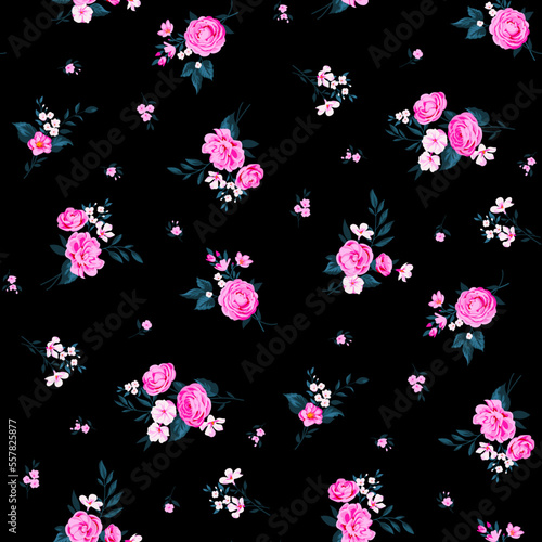 Trendy floral background with elegant small flowers on field for digital wallpaper and garment in liberty style ,ornate vector template