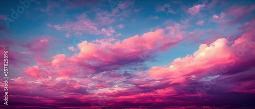 Beautiful pastel pink and purple skies and clouds at night as the sun sets. © Fernando