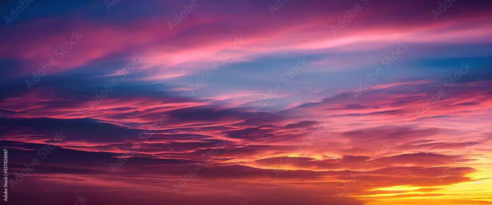 Beautiful sunset sky with pastel pink and purple colors, sunset whit clouds.