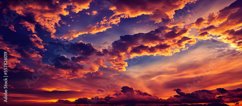 Beautiful orange sky and clouds at sunset.