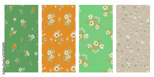 Trendy floral background with elegant small flowers on field for digital wallpaper and garment in liberty style ,ornate vector template