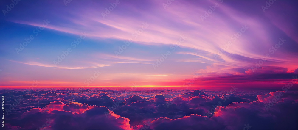 Beautiful pastel pink and purple skies and clouds at night as the sun sets.