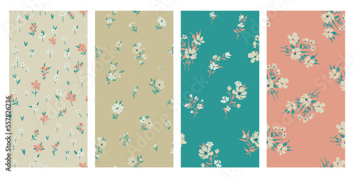 Trendy floral background with elegant small flowers on field for digital wallpaper and garment in liberty style ,ornate vector template