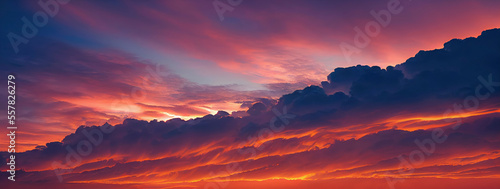 Beautiful orange sky and clouds at sunset. © Fernando