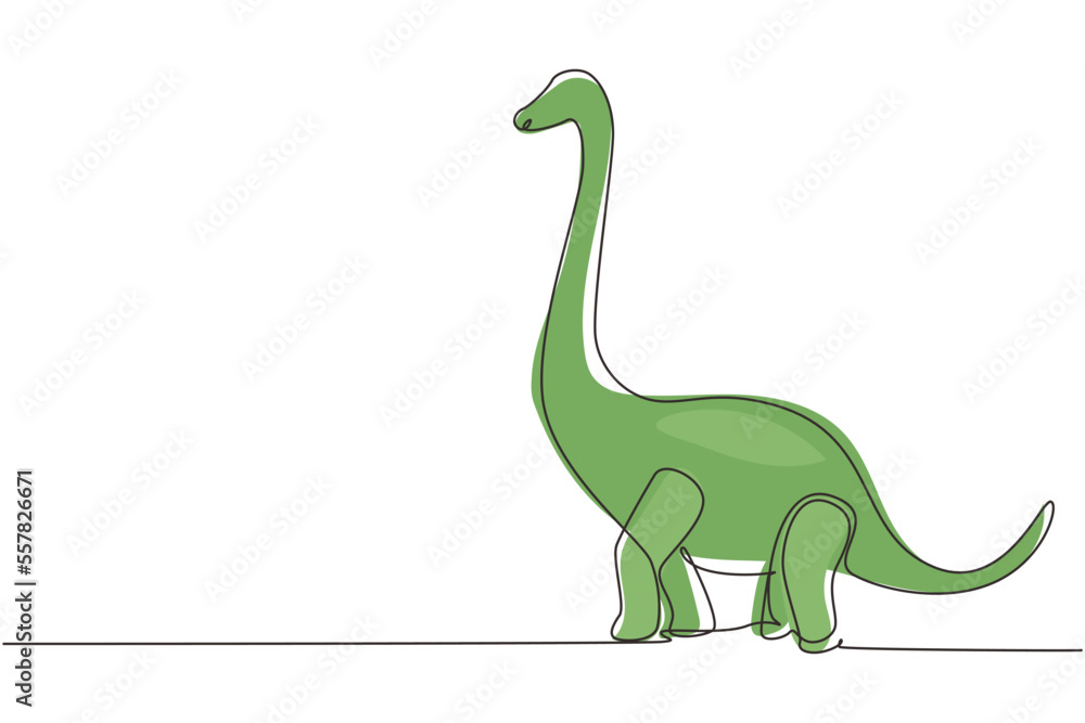 Single one line drawing Brontosaurus or diplodocus dinosaur. The highest dino dinosaur. Extinct ancient animals. Animal history concept. Modern continuous line draw design graphic vector illustration