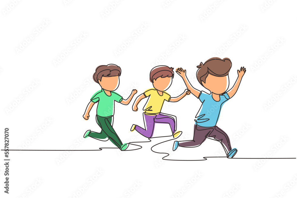Single continuous line drawing children in athletics competitions. The ...