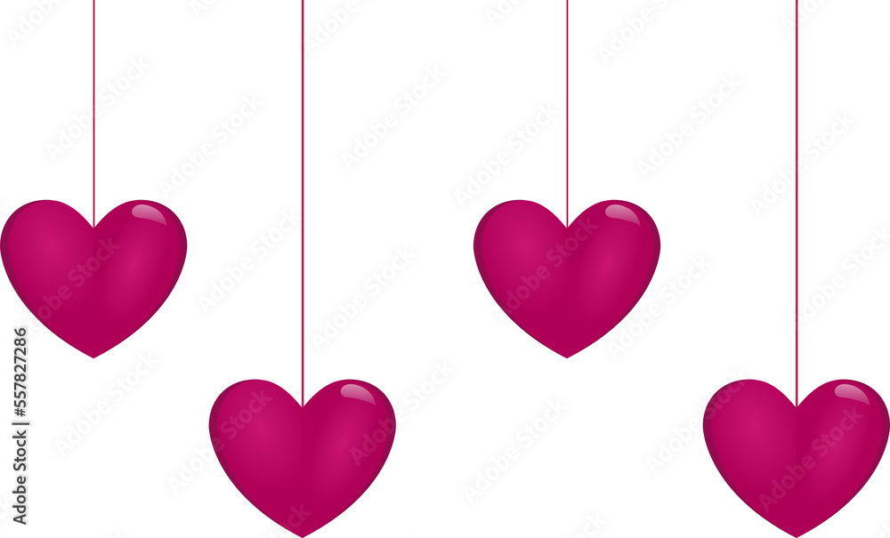 Valentine's day hanging hearts on transparent background Valentine's day hanging hearts on transparent background
