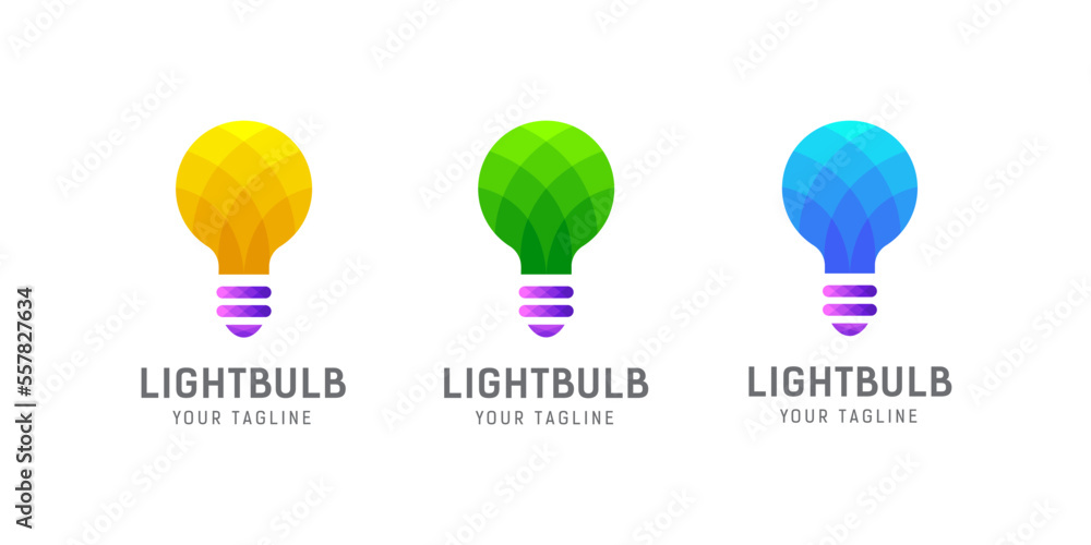 Naklejka premium Colorful 3D light bulb logo, light bulb icon, modern logo of light bulb technology creative idea