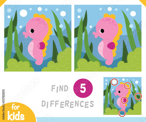 Find differences educational game for children, Cute seahorse