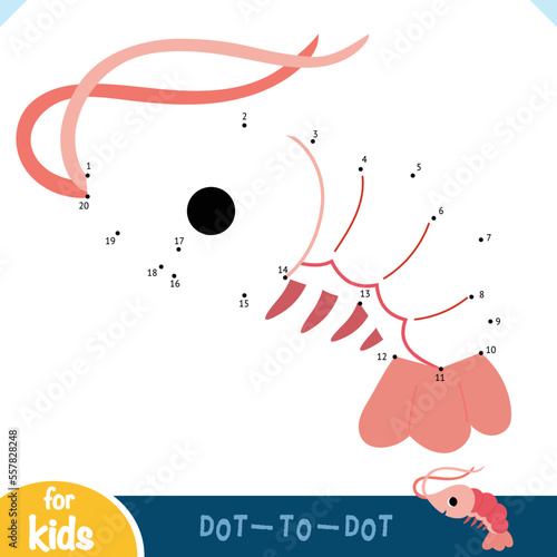 Numbers game, education dot to dot game for kids, Shrimp