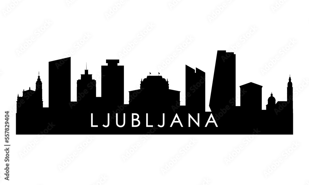 Ljubljana skyline silhouette. Black Ljubljana city design isolated on white background.
