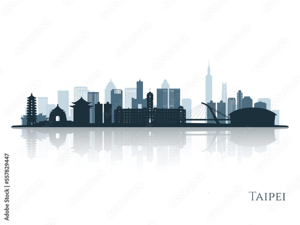 Taipei skyline silhouette with reflection. Landscape Taipei. Vector illustration.