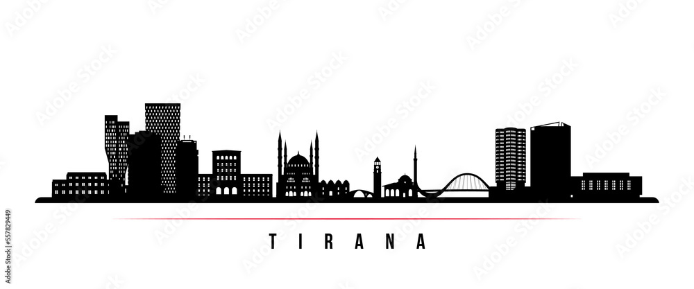 Tirana skyline horizontal banner. Black and white silhouette of Maracaibo, Venezuela. Vector template for your design.