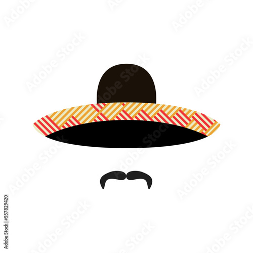 Mexican Sombrero hat with mustache. Traditional Mexican headdress. Cinco de Mayo mexican celebration.