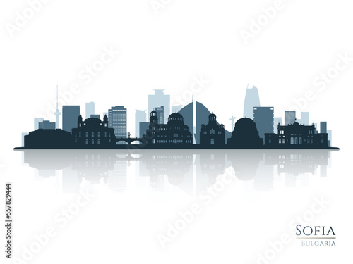 Sofia skyline silhouette with reflection. Landscape Sofia  Bulgaria. Vector illustration.