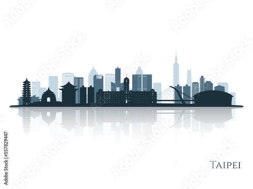 Taipei skyline silhouette with reflection. Landscape Taipei. Vector illustration. © greens87