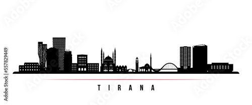 Tirana skyline horizontal banner. Black and white silhouette of Maracaibo, Venezuela. Vector template for your design.