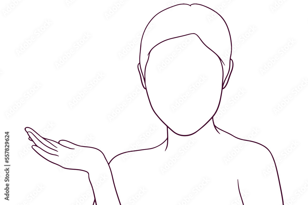 beautiful girl raise her palm hand drawn style vector illustration