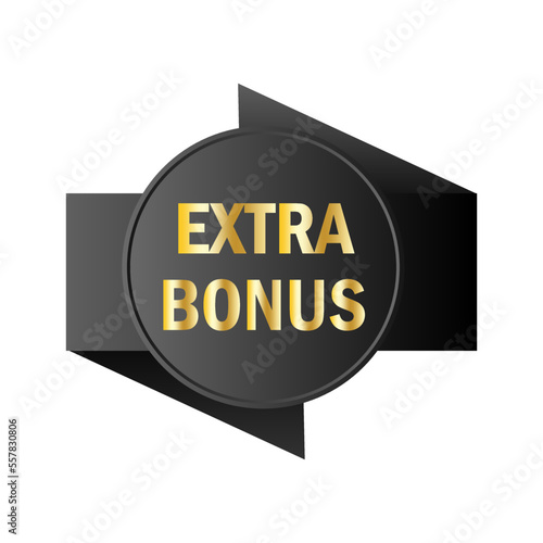 Gold extra bonus black banner. Discount promotion. Special offer symbol. Vector illustration. Stock image.