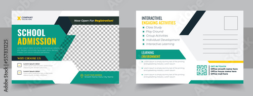 Kids back to school education admission postcard template design, Modern professional school admission postcard template design