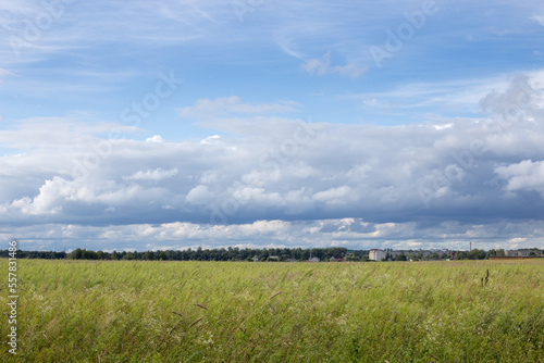 Beautiful blue sky with unusual clouds  summer