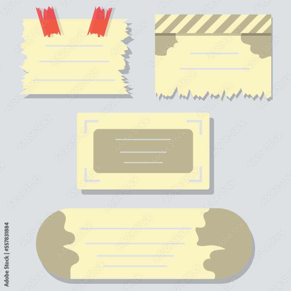 Ripped Pages Design. Torn Paper Notes Torn Edges With Tape, Vector Notepad Realistic Color Stationery Blank Memo Paper Ripped Pages Design. Torn Paper Notes Torn Edges With Tape, Vector Notepad Realistic Color Stationery Blank Memo Paper