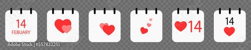 Calendar valentine day collection flat icons