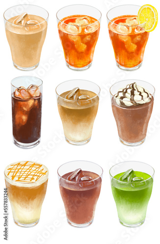 冷たい飲み物のイラストセット　カフェドリンク