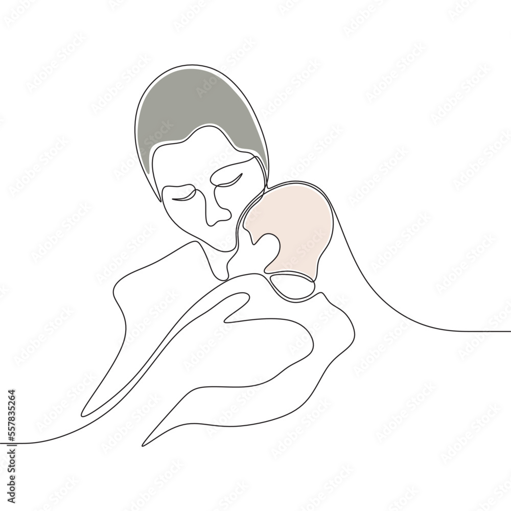 mom and kids continuous drawing single line art