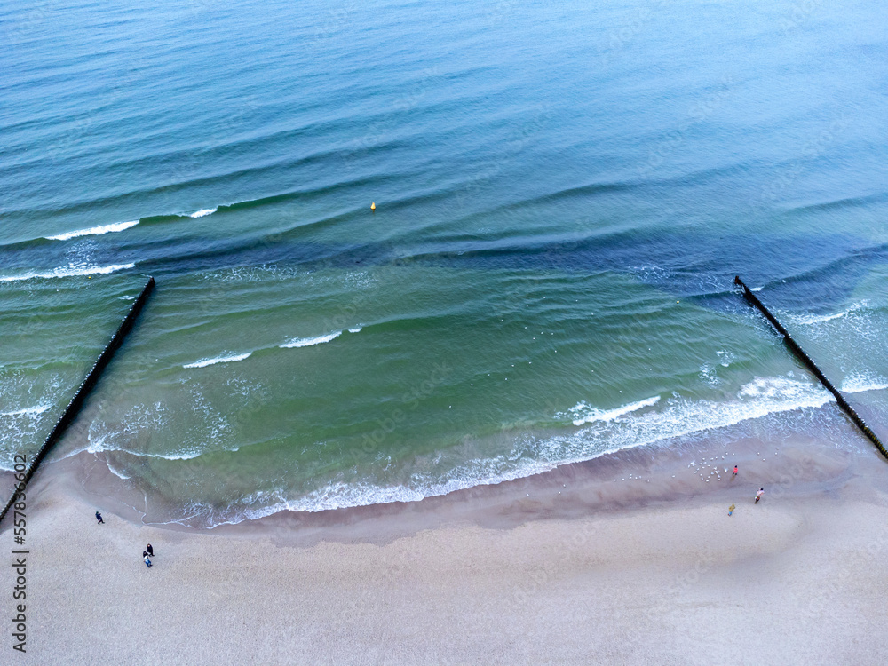 Aerial view. The sea as seen from above. Water, sand, waves, beach, landscape, nature, winter, park.