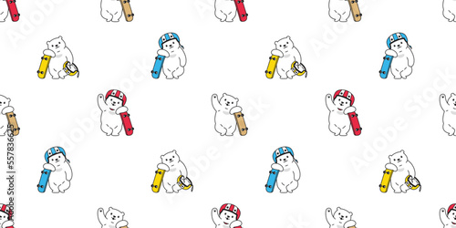 bear seamless pattern polar skateboard skating vector teddy extreme sport cartoon gift wrapping paper tile background repeat wallpaper doodle illustration scarf isolated design