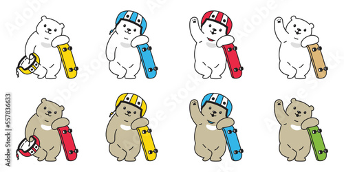 Bear vector polar skateboard icon logo skating helmet cartoon character illustration clip art design