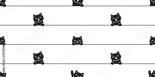 cat seamless pattern black kitten line vector calico breed neko cartoon pet tile background repeat wallpaper animal doodle illustration design scarf isolated