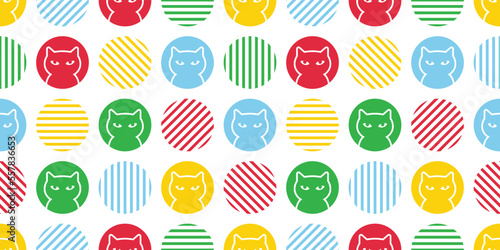 cat seamless pattern kitten polka dot vector calico breed neko cartoon pet striped tile background repeat wallpaper animal doodle illustration design scarf isolated
